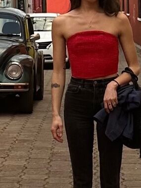 & Other Stories Textured, Cropped Bustier Top